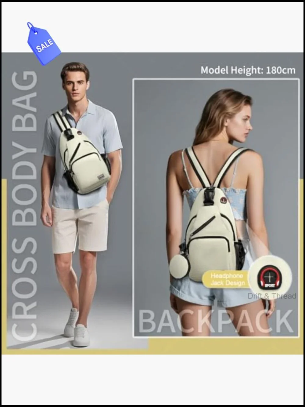 Convertible Sling Crossbody Mini Backpack with Tablet Pocket Headphone Jack
